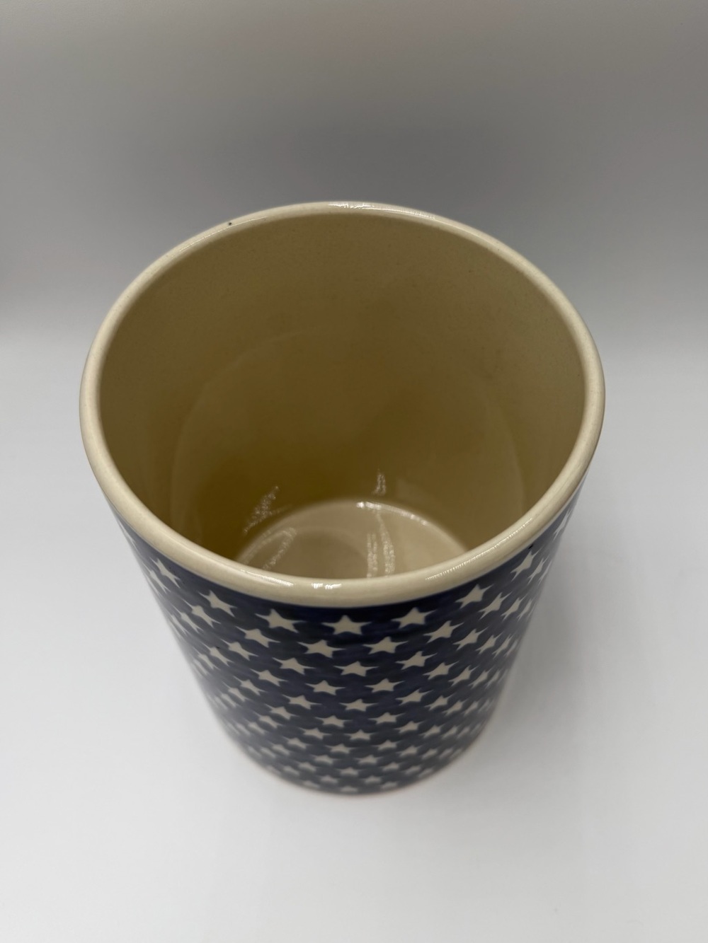 Boleslawiec Polish pottery hand painted star print utensil crock - Picture 3 of 4
